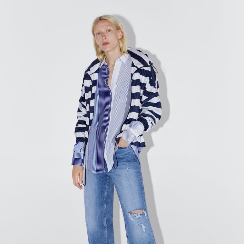 Zara Striped Cropped Windbreaker Rain Jacket